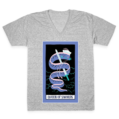 Creepy Cute Tarots: Queen Of Swords V-Neck Tee Shirt