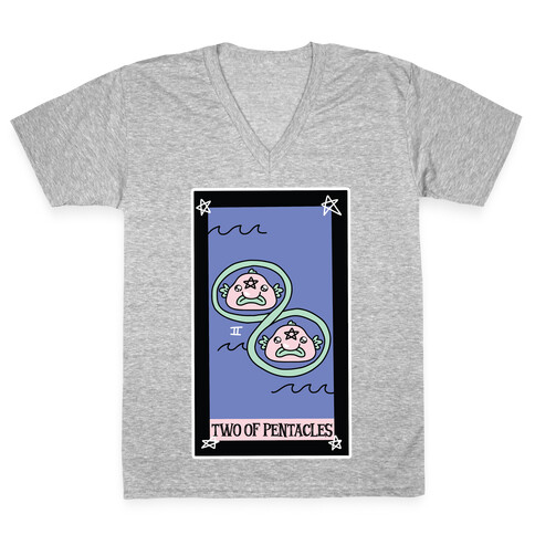 Creepy Cute Tarots: Two of Pentacles V-Neck Tee Shirt