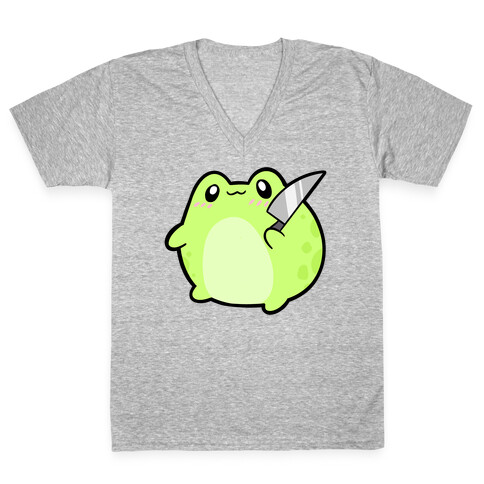 Cute Froggie With A Knife V-Neck Tee Shirt