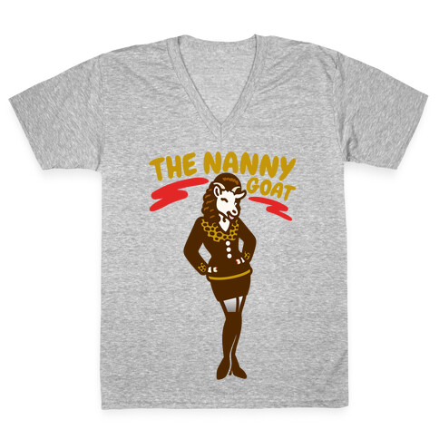 The Nanny Goat Parody White Print V-Neck Tee Shirt