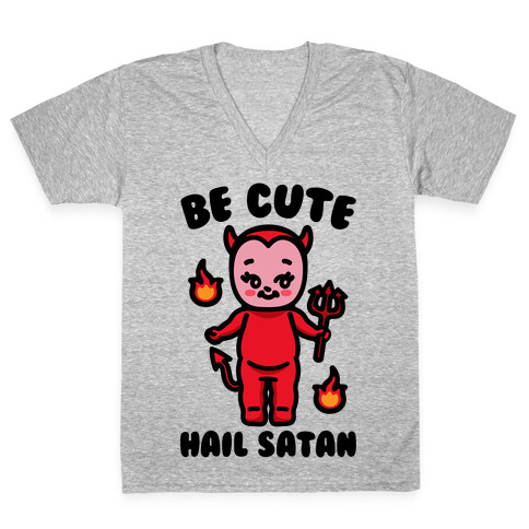 Be Cute Hail Satan Kewpie Parody V-Neck Tee Shirt