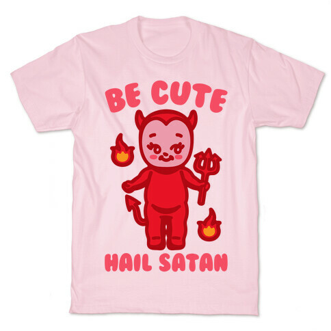 Be Cute Hail Satan Kewpie Parody White Print T-Shirt