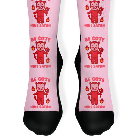 Be Cute Hail Satan Kewpie Parody White Print Sock