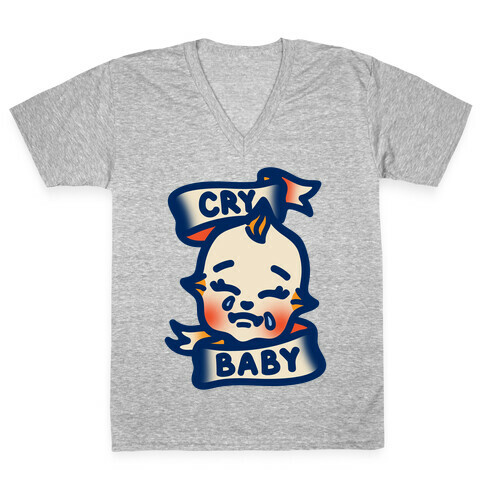 Cry Baby White Print V-Neck Tee Shirt