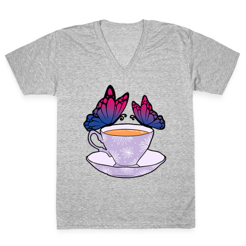 Bi Butterflies &Tea V-Neck Tee Shirt