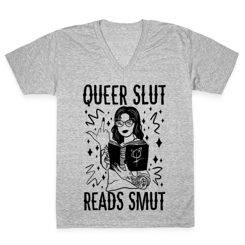 Queer Slut Reads Smut V-Neck Tee Shirt