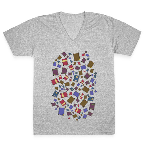 Book Collection Pattern V-Neck Tee Shirt
