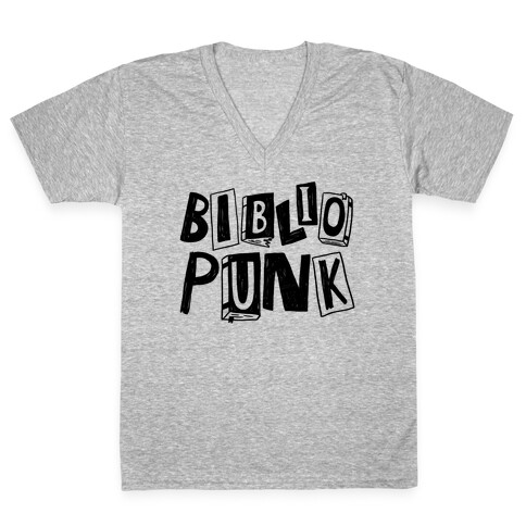 Bibliopunk Text V-Neck Tee Shirt