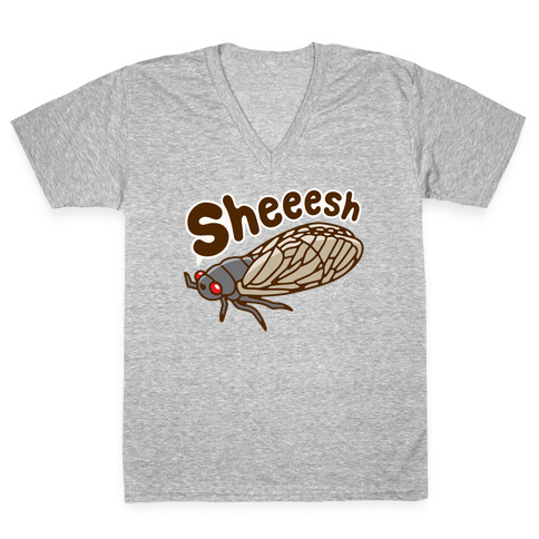 Sheeesh Cicada White Print V-Neck Tee Shirt