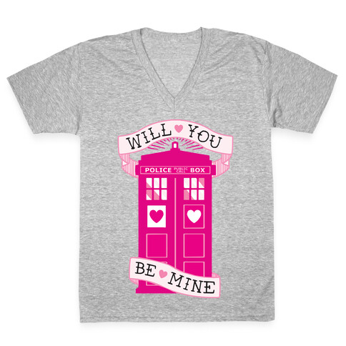 Will You Be Mine (Tardis) V-Neck Tee Shirt