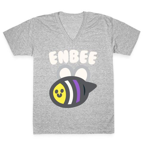 Enbee Enby Bee Non Binary Pride White Print V-Neck Tee Shirt