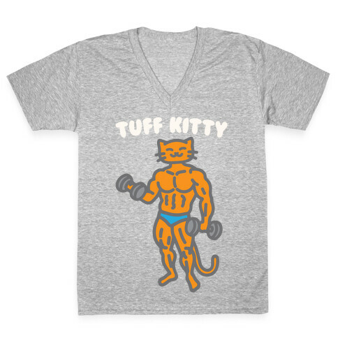 Tuff Kitty White Print V-Neck Tee Shirt