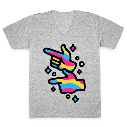 Pansexual Pride Finger Guns V-Neck Tee Shirt