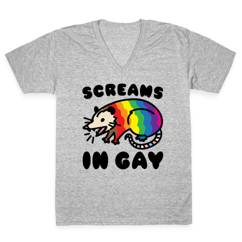 Screams In Gay Possum Parody V-Neck Tee Shirt