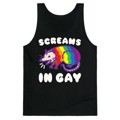 Screams In Gay Possum Parody White Print Tank Top