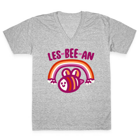 Lesbeean Lesbian Pride Bee Parody V-Neck Tee Shirt