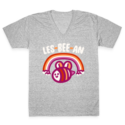 Lesbeean Lesbian Pride Bee Parody White Print V-Neck Tee Shirt