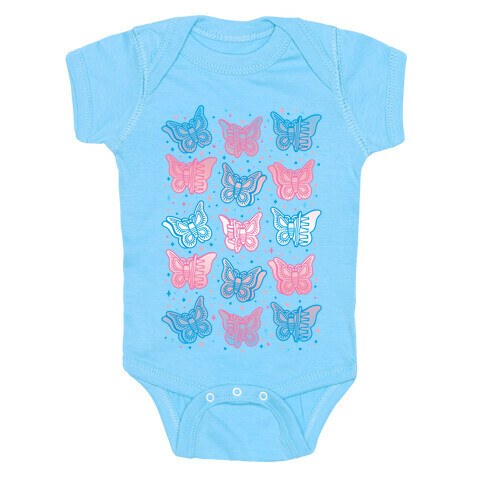Butterfly Clips Trans Pride White Print Baby One-Piece