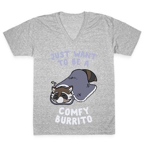 Just Want To Be A Comfy Raccoon Burrito V-Neck Tee Shirt