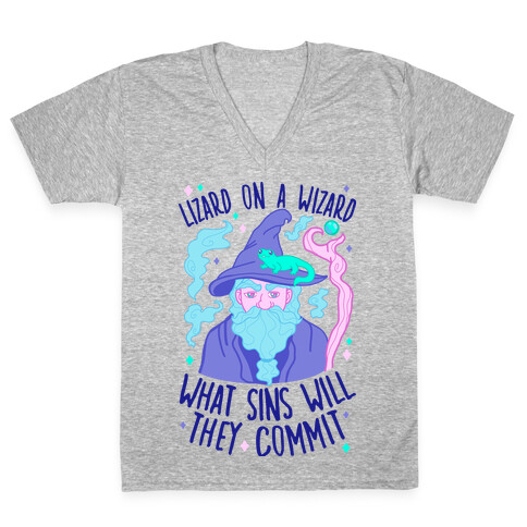 Lizard On A Wizard What Sins Will They Commit V-Neck Tee Shirt