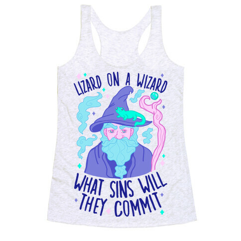 Lizard On A Wizard What Sins Will They Commit Racerback Tank Top