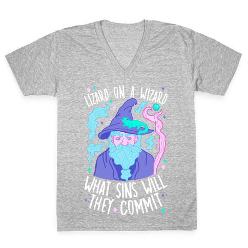 Lizard On A Wizard What Sins Will They Commit V-Neck Tee Shirt