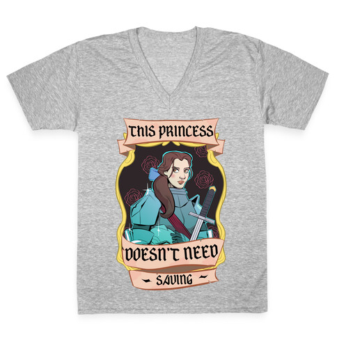 This Princess Doesn't Need Saving Belle V-Neck Tee Shirt