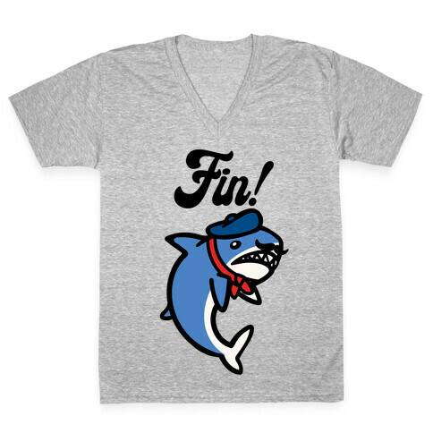 Fin French Shark Parody V-Neck Tee Shirt