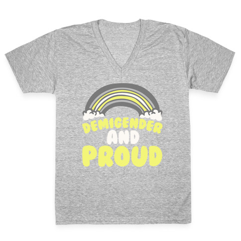 Demigender And Proud White Print V-Neck Tee Shirt