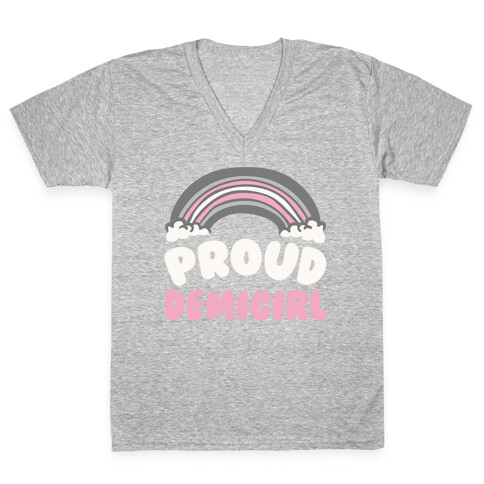 Proud Demigirl White Print V-Neck Tee Shirt