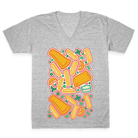 Groovy Fish And Chips White Print V-Neck Tee Shirt