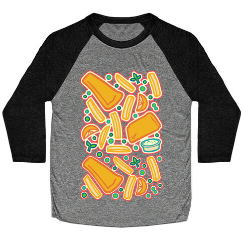Groovy Fish And Chips White Print Baseball Tee