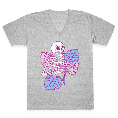 Monstera Skeleton V-Neck Tee Shirt