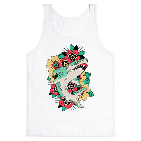 Floral Shark Traditional Tattoo Tank Top