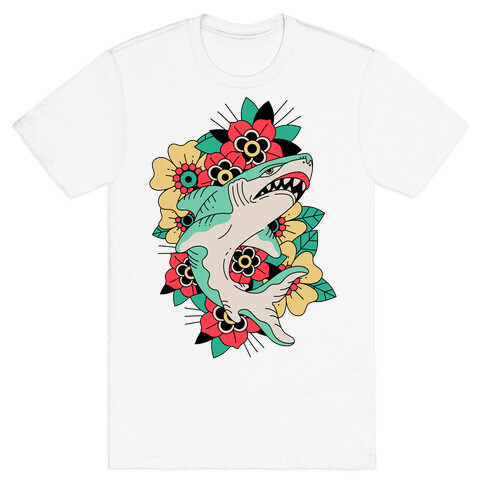 Floral Shark Traditional Tattoo T-Shirt