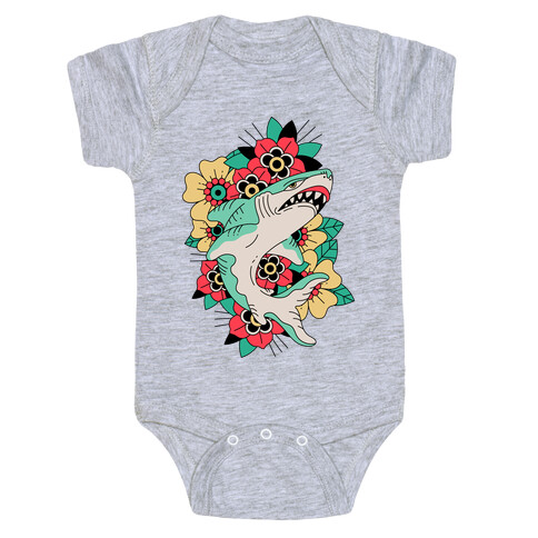 Floral Shark Traditional Tattoo Baby One-Piece