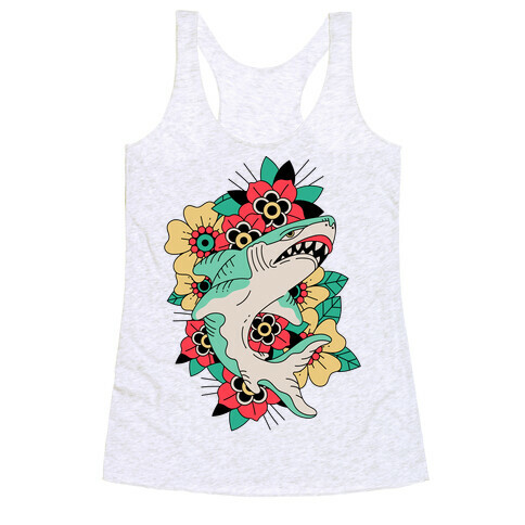 Floral Shark Traditional Tattoo Racerback Tank Top