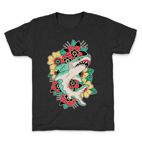 Floral Shark Traditional Tattoo Kids T-Shirt