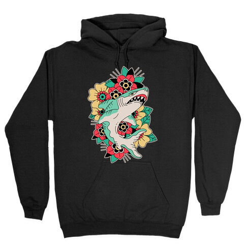 Floral Shark Traditional Tattoo Hooded Sweatshirt