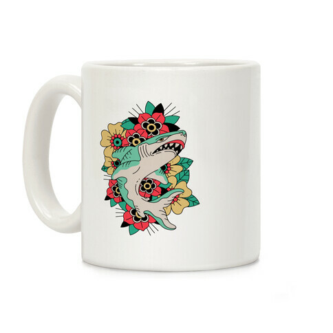 Floral Shark Traditional Tattoo Coffee Mug