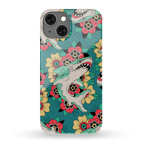 Floral Shark Traditional Tattoo Phone Case