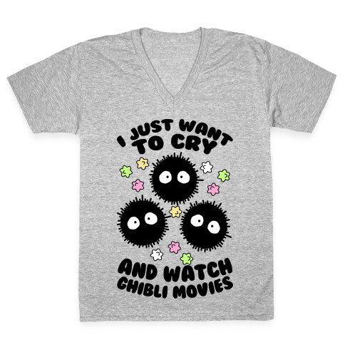 I Just Want To Cry And Watch Ghibli Movies V-Neck Tee Shirt