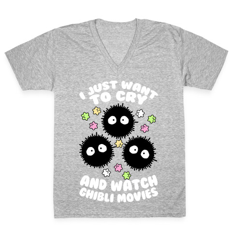 I Just Want To Cry And Watch Ghibli Movies V-Neck Tee Shirt