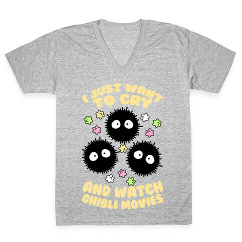 I Just Want To Cry And Watch Ghibli Movies V-Neck Tee Shirt