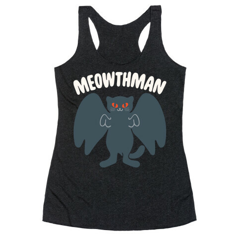 Meowthman Mothman Cat Parody White Print Racerback Tank Top