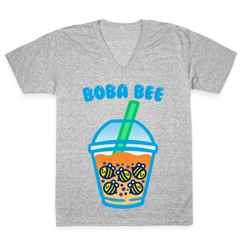 Boba Bee White Print V-Neck Tee Shirt