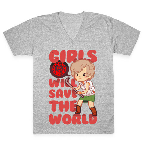 Girls Will Save The World V-Neck Tee Shirt