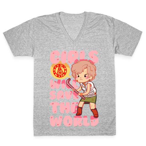 Girls Will Save The World V-Neck Tee Shirt