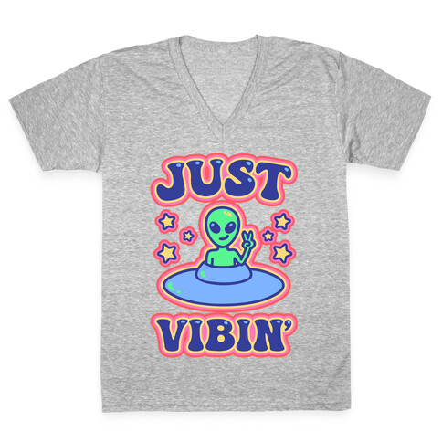 Just Vibin' Alien V-Neck Tee Shirt