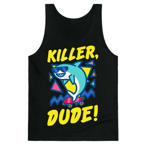 Killer Dude Shark White Print Tank Top
